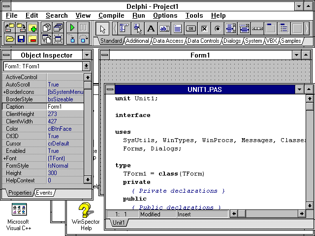 gateway2000 colorobook screenshot with borland delphi running
