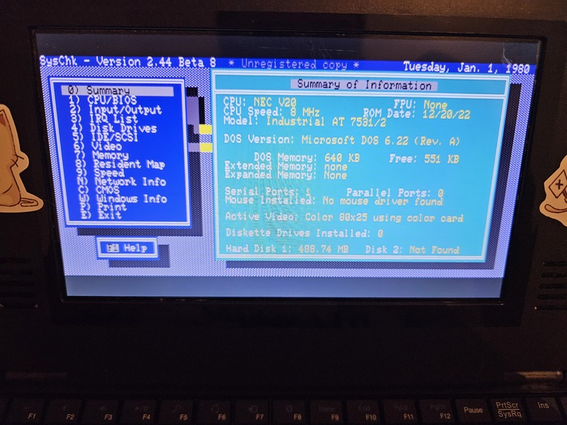 Book8088 syschk utility output